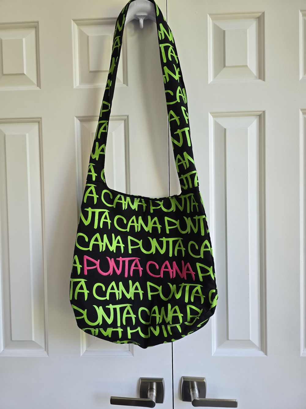 Neon Script Shoulder Tote - Black with Green & Pink From Punta Cana